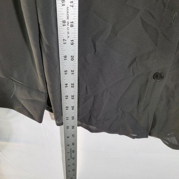 Black-Gray Contrast Mesh Button Front Long Sleeve Casual Shirt For Women Medium - Picture 7 of 8